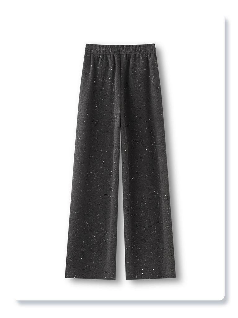 Gray Glitter High-Waisted Wide-Leg Elastic Drawstring Pants for Women - Spring/Autumn 2025