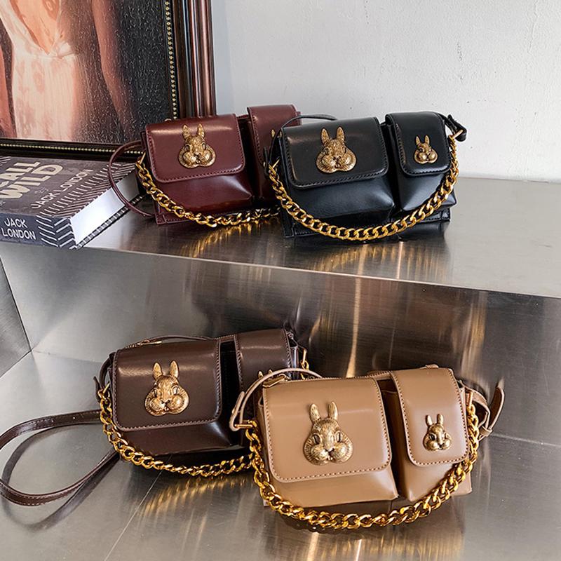 Borsa sottospalla a catena di alta qualità per donna 2024 Nuova moda Coniglio Doppia tasca Borsa da motociclista Monospalla a tracolla
