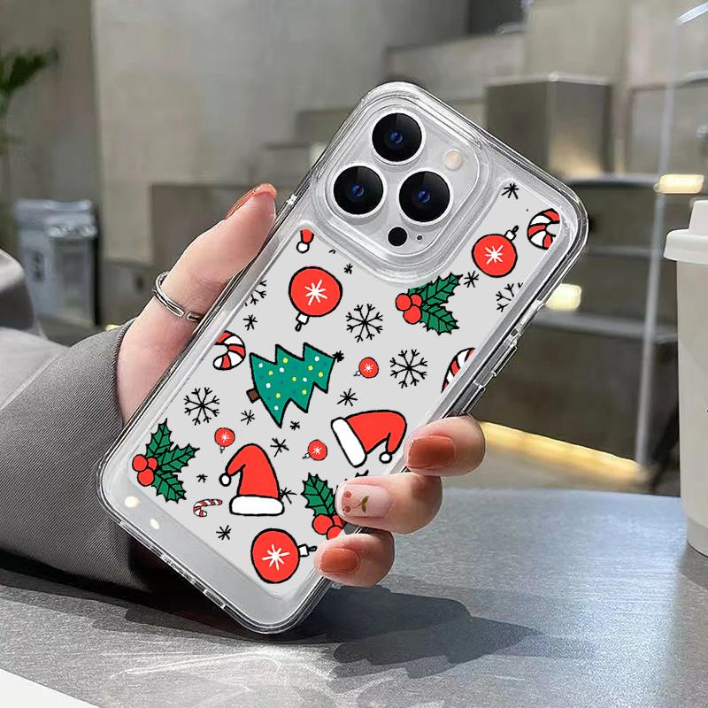 Cartoon Christmas Santa Claus Elk Pattern Case for iPhone 16 15 14 Pro Max 13 12 Mini 11 Pro Max Xr Xs Max 8 7 Shockproof Clear Soft Silicone Cover