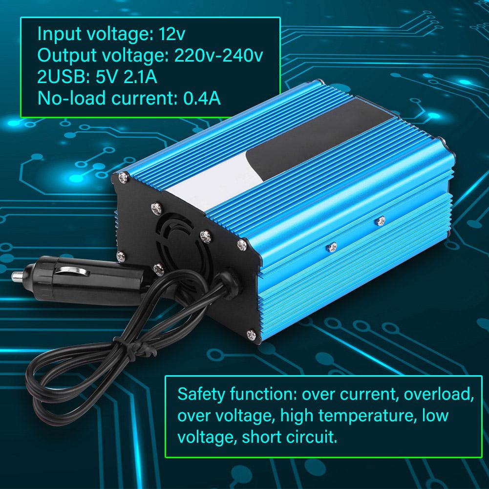 500W DC 12V to AC 220V‑240V Peak 600W Car Power Inverter Converter Dual USB Charger Adapter