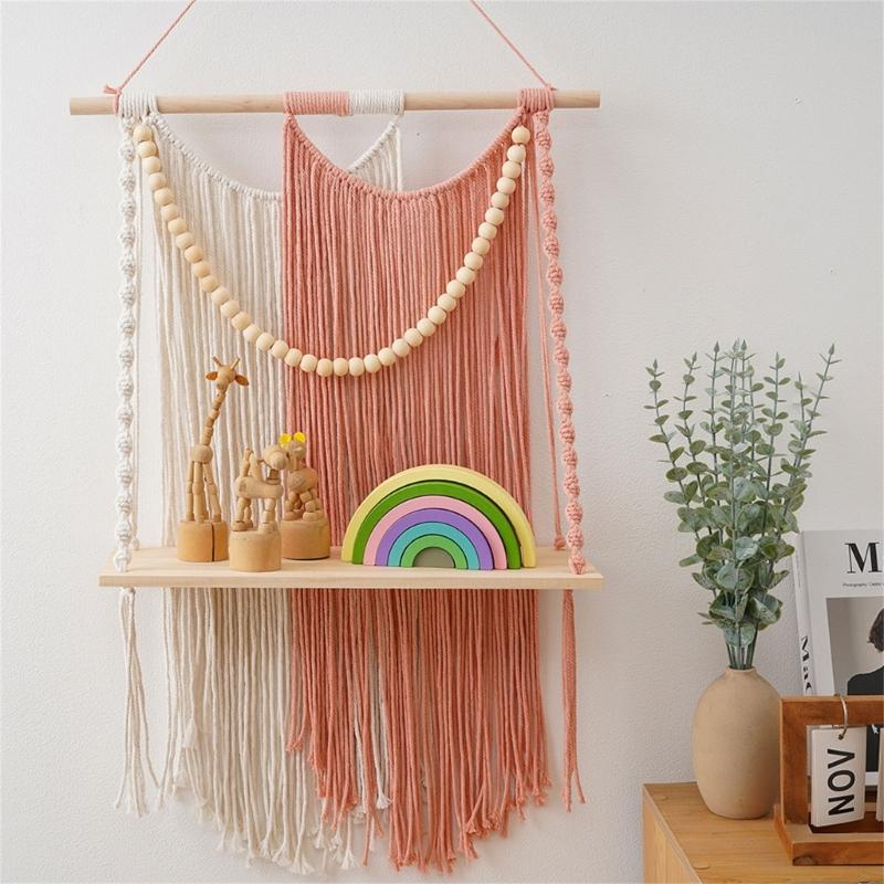 Handcrafted Macrames Wall Shelf Organizers User friendly Design Wall Hanging Shelf for Home Storage and Decoration