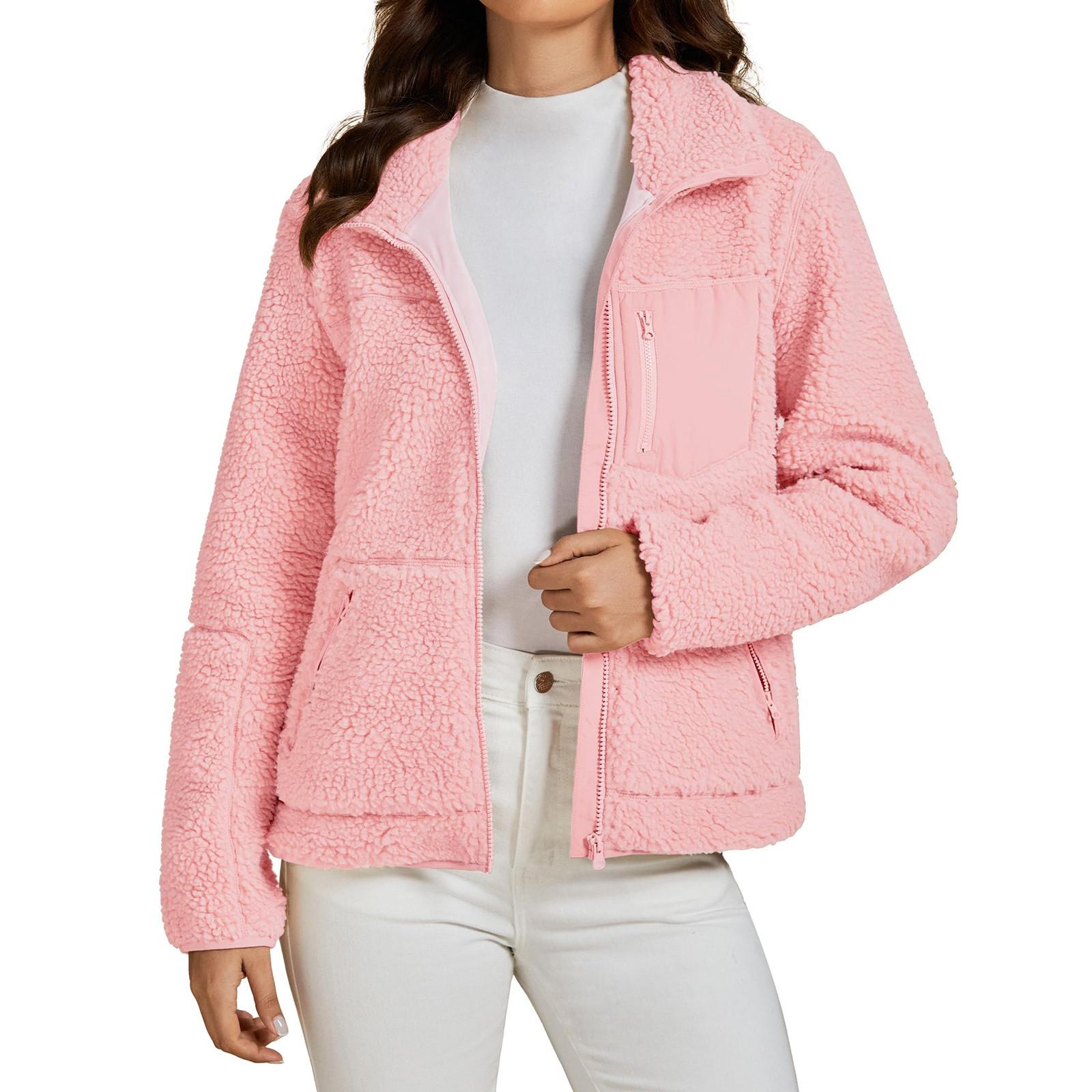 

Женская толстовка на молнии с длинным рукавом, толстовки с капюшоном и карманами, куртка, пальто для женщин S розовый