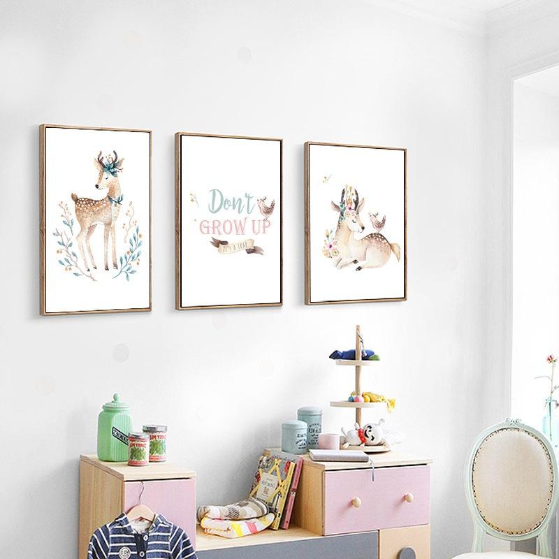 Unframed Print Garland Animal Bear Deer Rabbit Canvas Painting Fashion Nordic Living Room Wall Art Posters Kids Room Decor No Frame