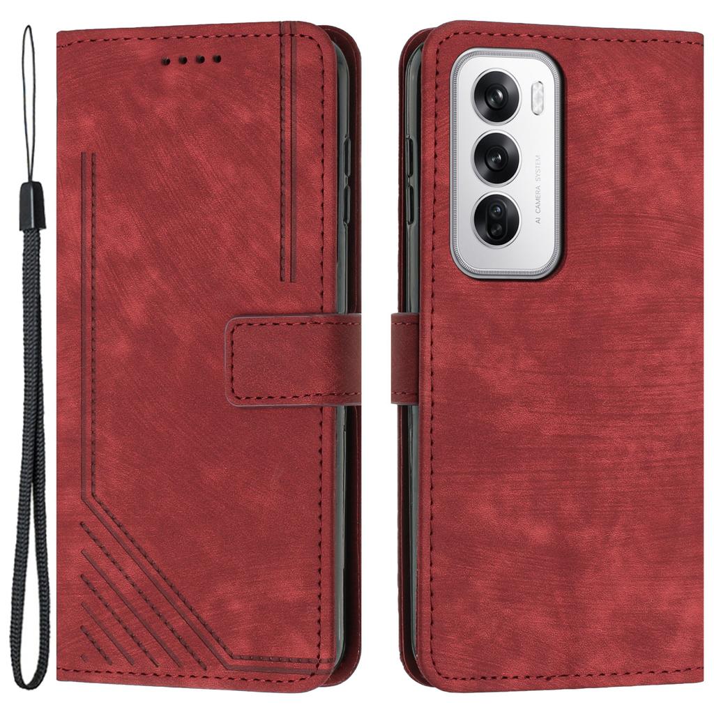 For Oppo Reno12 5G (Global) Cell Phone Case Lines Imprinted Skin-Touch PU Leather Wallet Cover