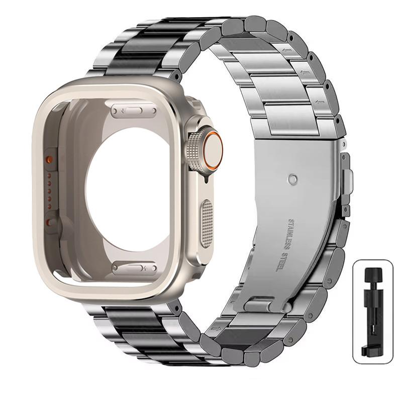 Alloy Case+Stainless Steel Strap For Apple Watch Ultra 2 1 49mm 46mm 45mm 44mm Hollow Out Protective Cover For Iwatch 10 9 8 7 6
