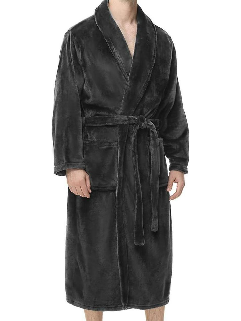 

Мужской фланелевый халат с капюшоном большого размера, очень длинный и утолщенный 2XL/3XL