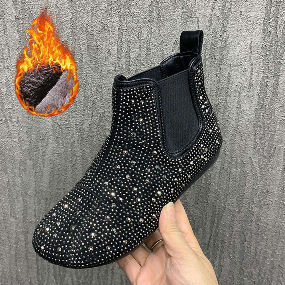 Winter Women Boots Warm Fur Snow Boots Fashion Rhinestone Ankel Boots AntiSlip Plush Casual Flats Boots Autumn Women Shoes
