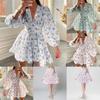 Spring Elegant Floral V Neck Lace Short Dress For Women With Puff Sleeves