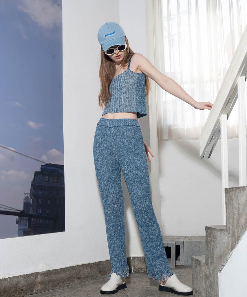 UNUSUALNORMAL Damaged Knit Pants_Denim Blue