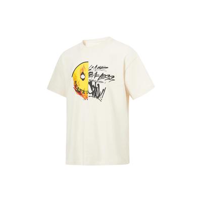 Li Ning T Shirts Unisex Ecru Crew Neck Moderate Straight Fit AHST669-1