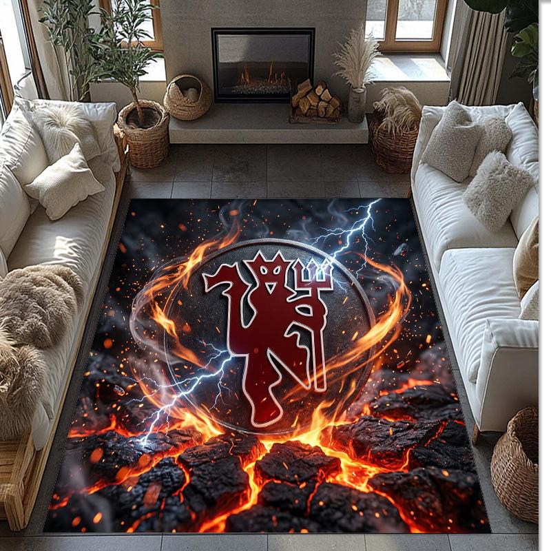 Tappeto in Flanella Stampato Manchester United Antiscivolo Morbido Poliestere Tappeto per Pavimento Tappetino Decorativo per Interni per Camera da Letto Soggiorno Divano