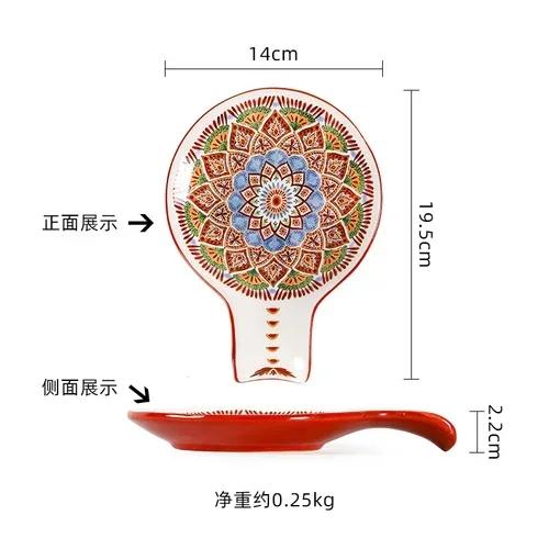 Specialty Restaurant Ceramic Plates, Creative Spoon Shaped Flower and Bird Patterned Snack Plates, Irregular Dessert Plates