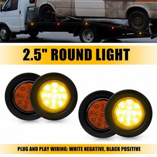 4/8pcs 2.5  Round DOT Red LED Trailer Side Marker Lights w/ Grommet Fit Truck RV 4pcs Amber