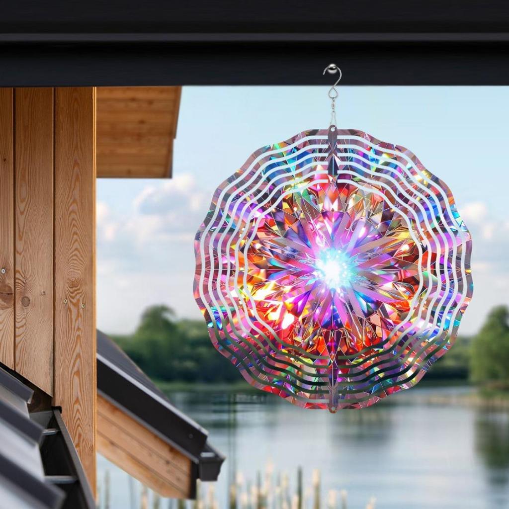 3D Quadrilateral Metal Wind Spinner | Multi-Color Reflective Design | No Battery Needed | Perfect for Mother's Dayment