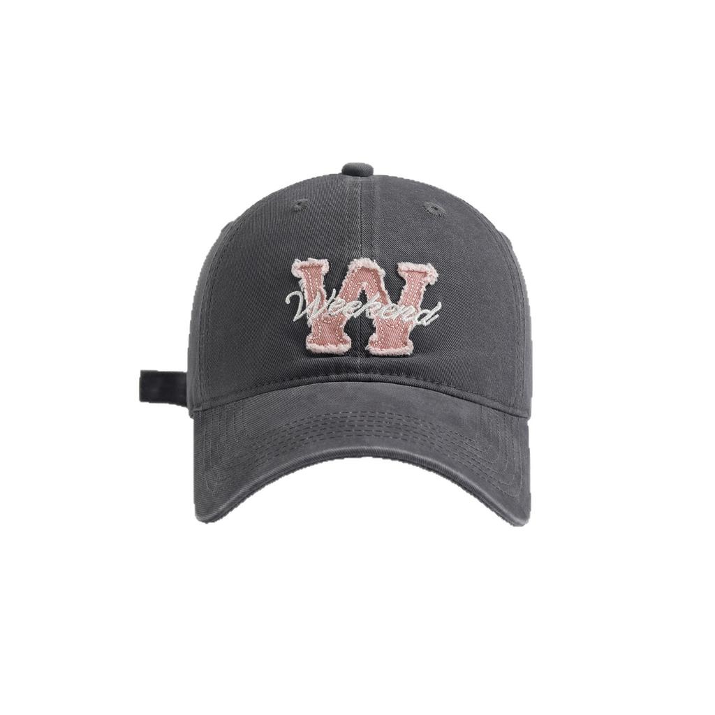 Korean alphabet embroidery soft top baseball hat cotton couple wide brim showing face small big head circumference versatile sunshade cap