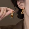 18k real gold electroplated retro geometric tiger's eye stone earrings, studs, personalized simple earrings.