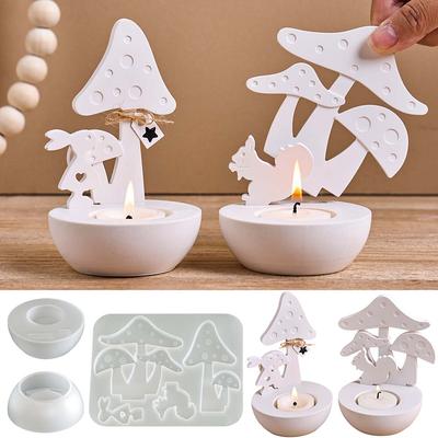 Osterhase Ornamente Kerzenhalter Silikonform DIY Pilz Hase Kerzenständer Bastel-Herstellungs-Set Gips Harz Tonformen