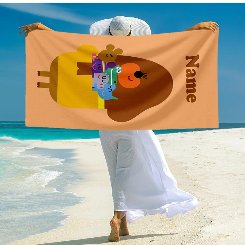 Custom Name Ultra-Soft Beach Towel with Hey Duggee Theme,Ideal for Pool - Camping, Diving - Perfect Travel Essential, Vibrant Beach Towel.