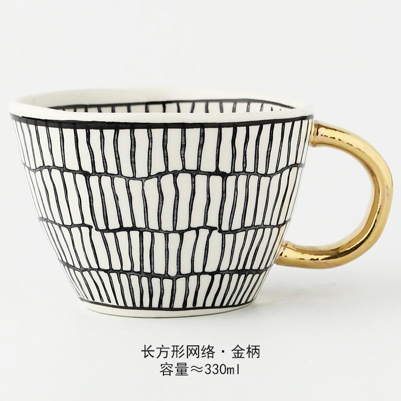 350 ml unregelmäßige Keramiktasse, goldener Griff, große Kapazität, Kaffeetasse für Paare, Frühstücks-Hafermilchtasse, nordische Teetasse für das Home Office