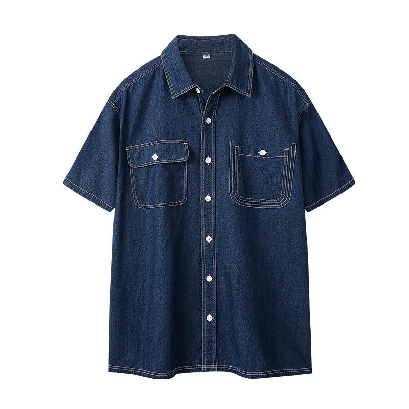 Camicia di jeans casual da uomo a maniche corte con doppie tasche sul petto