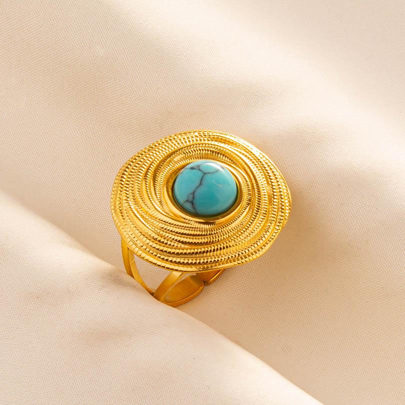 Turquoise Finger Jewelry Long Oval Sun Heart Water Drop Stainless Steel Rings For Women Men Accessories Gold Plated Open Anillos