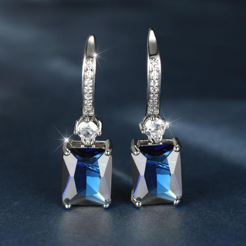 Wish explosive platinum micro-inlaid zircon square diamond quadrilateral stud earrings couple light luxury temperament jewelry