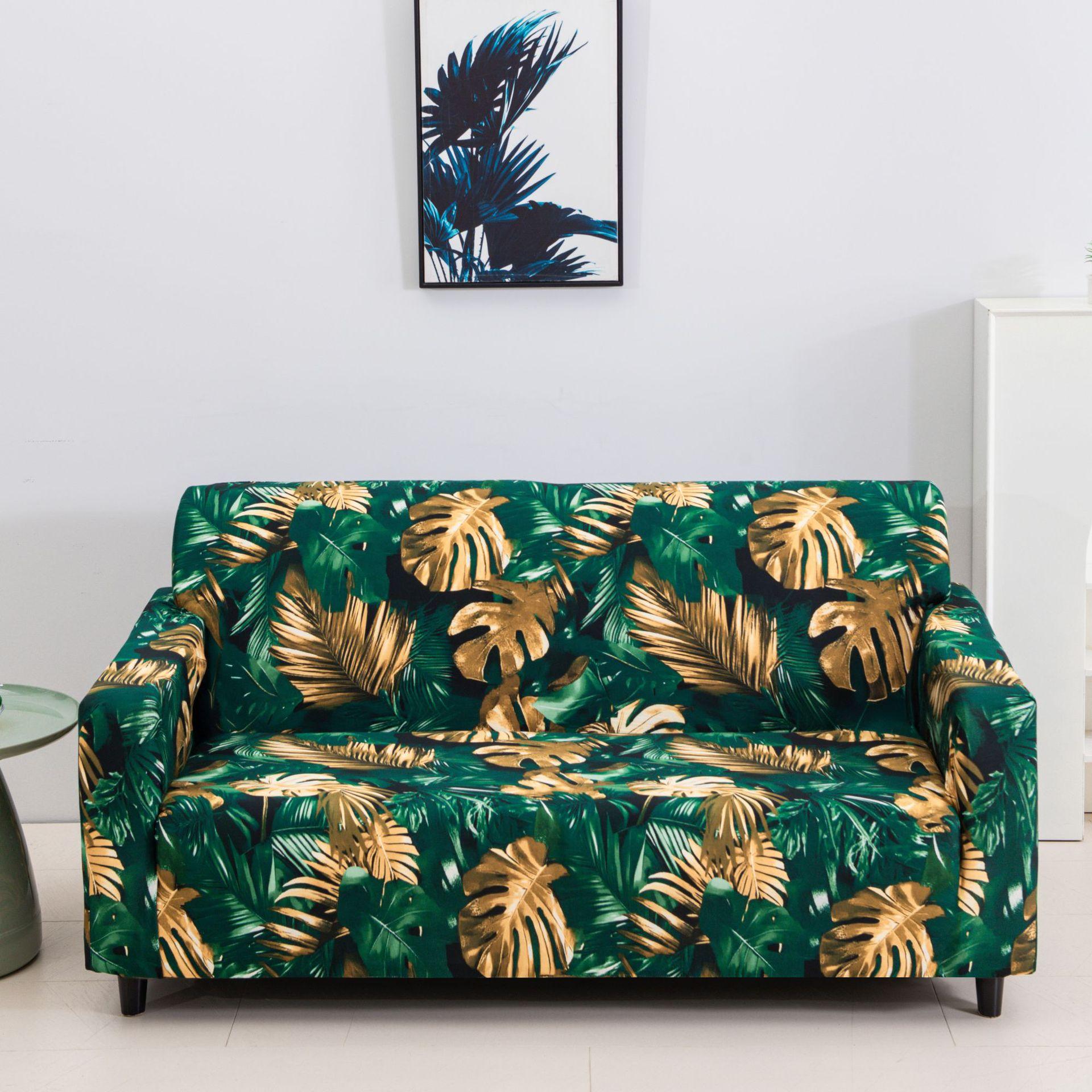 

1/2/3/4Seater Elastic Leaf Printed Sofa Cover Stretchy Full Coverage Slipcover Anti-Cat Scratch Protective Cover for Living Room 1pc 1 seater