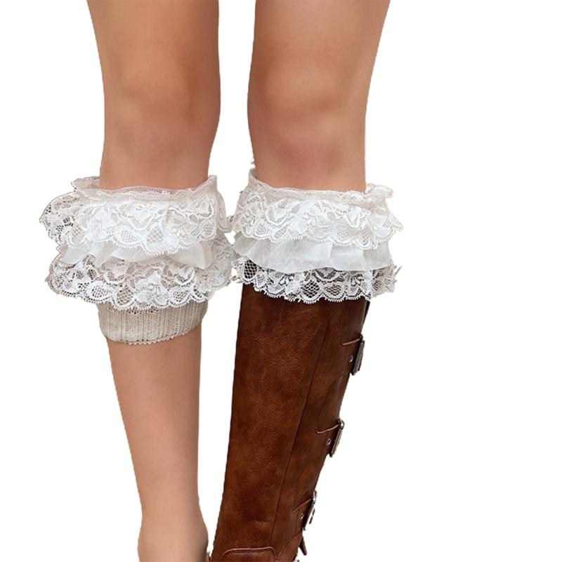 1 Pair Stretch Lace Boot Cuffs Leg Warmers Socks Toppers Cuff for Womens, Knit Solid Color Crochet Cuffs Socks