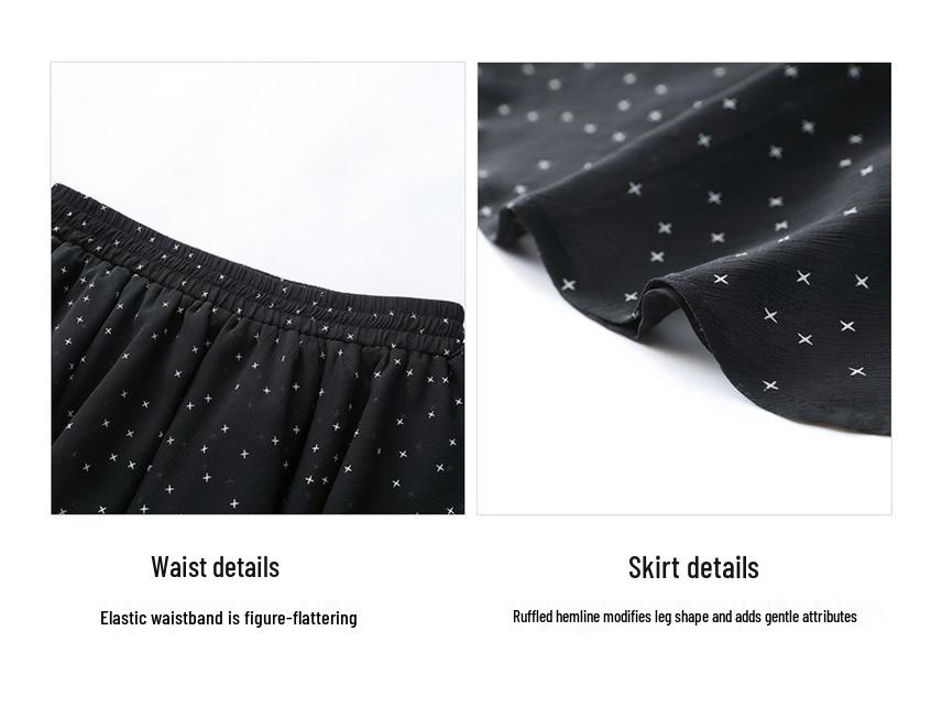 Tupfen Chiffon Zweiteiler: Langarmshirt & Kuchenrock für Übergrößen