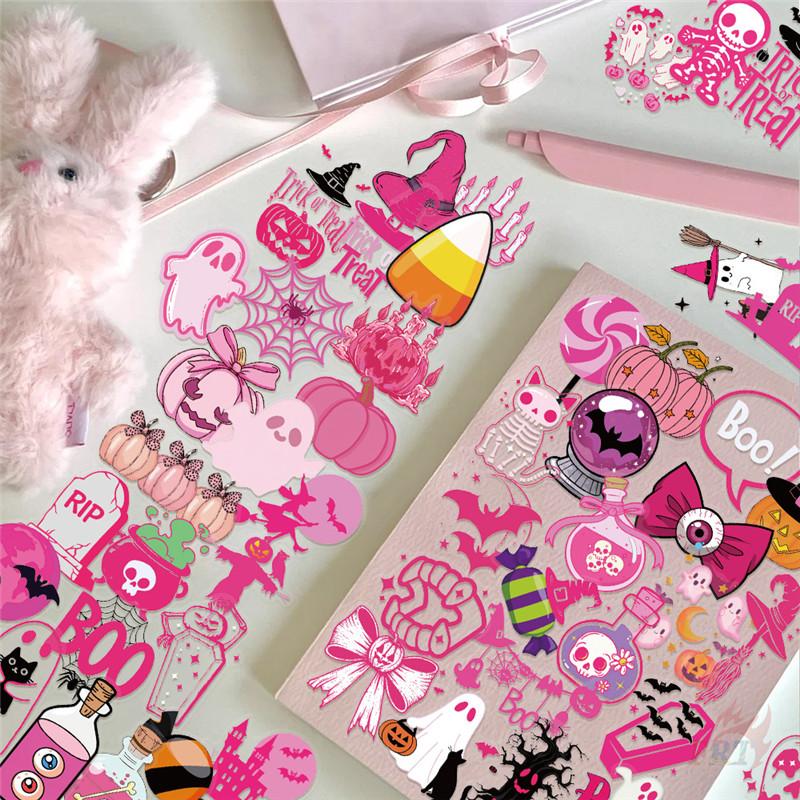 50Pcs/Set Pink Halloween PET Stickers Waterproof DIY Fashion Doodle Decals Stickers