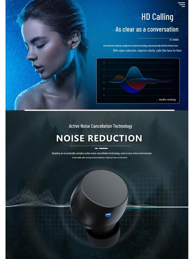 5.3 In-ear TWS Mini True Wireless Bluetooth Sports Earbuds - Long Battery Life & Noise Cancelling