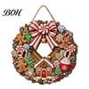Retro Holiday Porch Decoration Gingerbread Man Wreath Wooden Sign for Front Door, Christmas Hanging Plaque with Seasonal Festive Entryway Candy