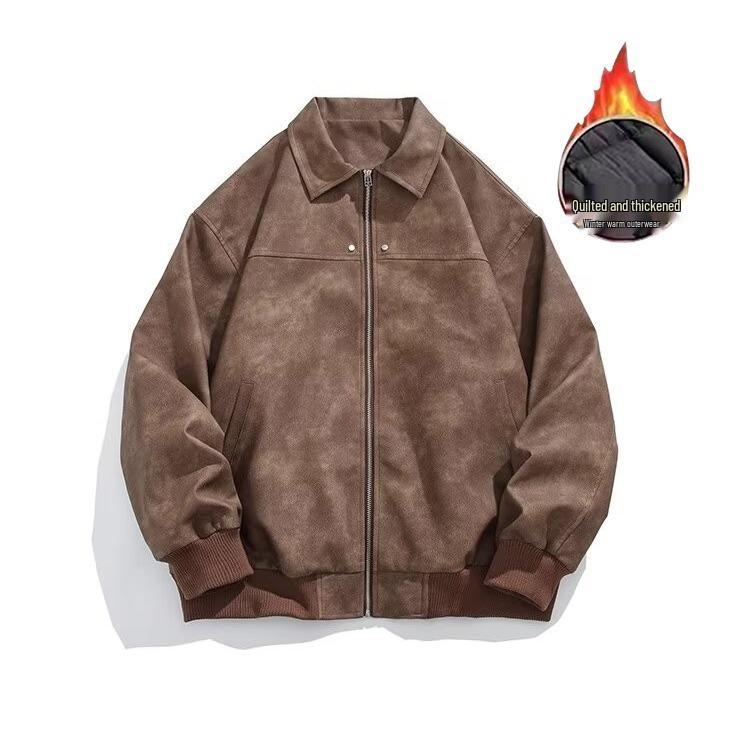 Men's High-End Brown Suede Retro Leather Lapel Jacket by Melaard