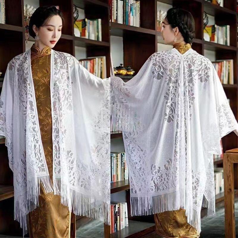 Women S Thin Ethnic Style Lace Fringe Shawl For Travel Outwear
