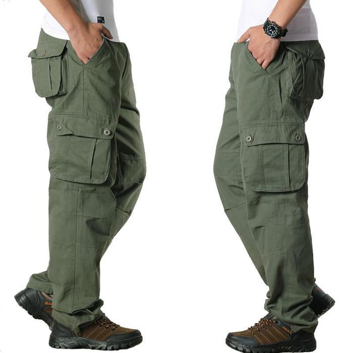 Pantaloni da combattimento cargo da uomo con vita elasticizzata, multi tasche, pantaloni casual