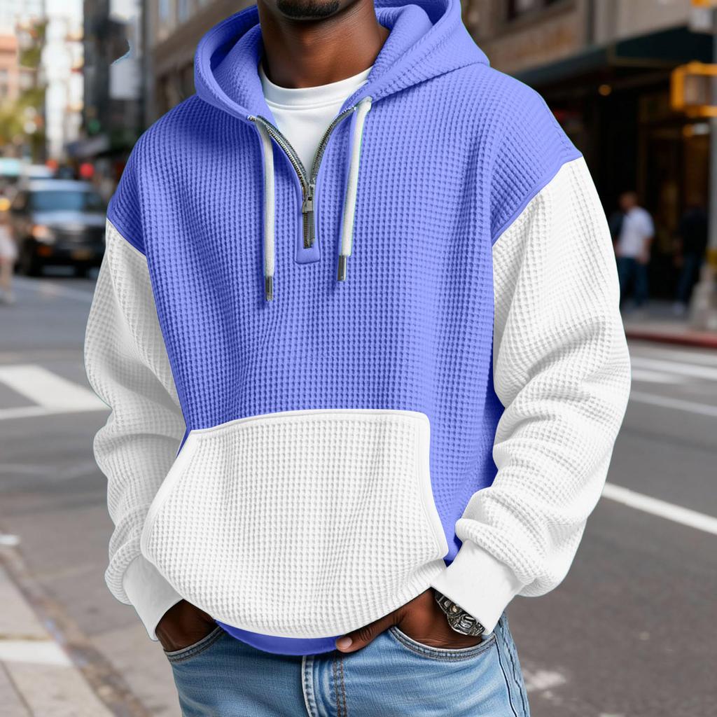 Sudadera con Capucha para Hombre de Moda Trendy con Media Cremallera, Pulóver, Textura Polar Gruesa