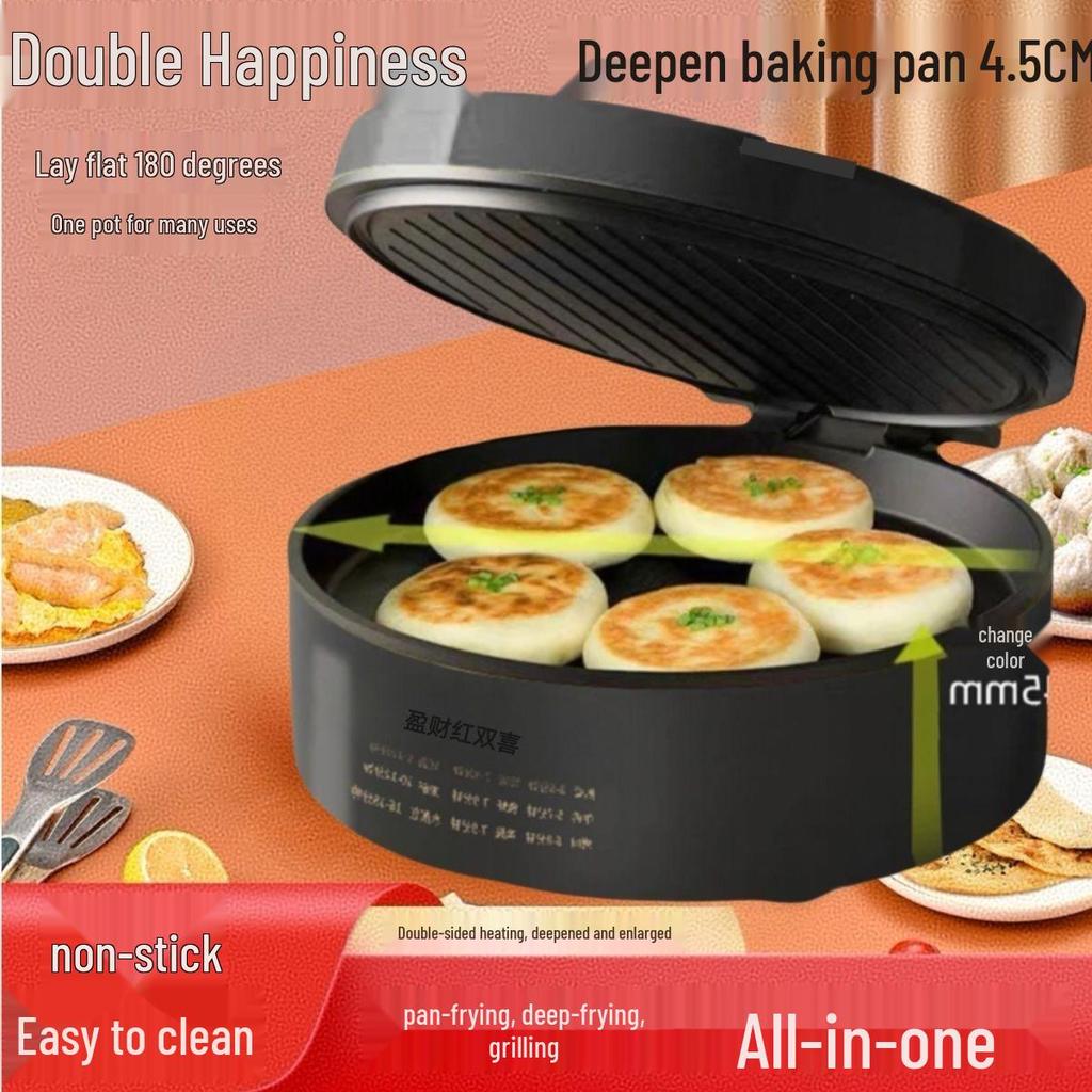 Electric Double-Sided Griddle: Enlarged Crepe & Pancake Maker with Deep Baking Tray.