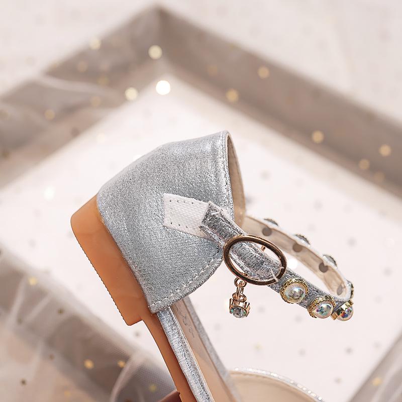 Sandali Aperti con Fiocco di Cristallo da Bambina - Scarpe da Principessa Estate 2025 con Suole Morbide per Esibizioni