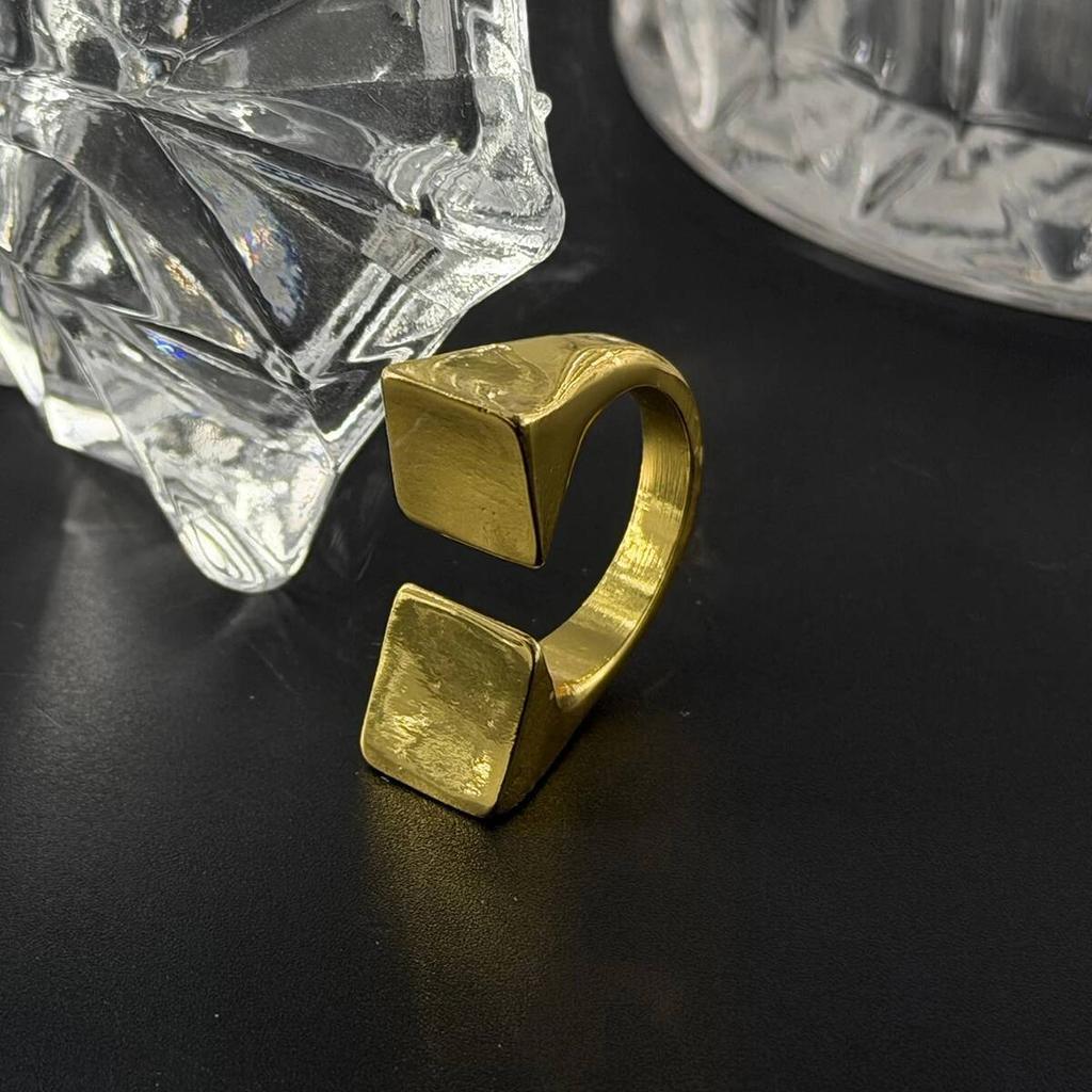 KunJoe Hip Hop Gold Color Square Opening Ring Men Vintage Punk Plain Minimalist Geometric Chunky Finger Rings Jewelry Male Gift