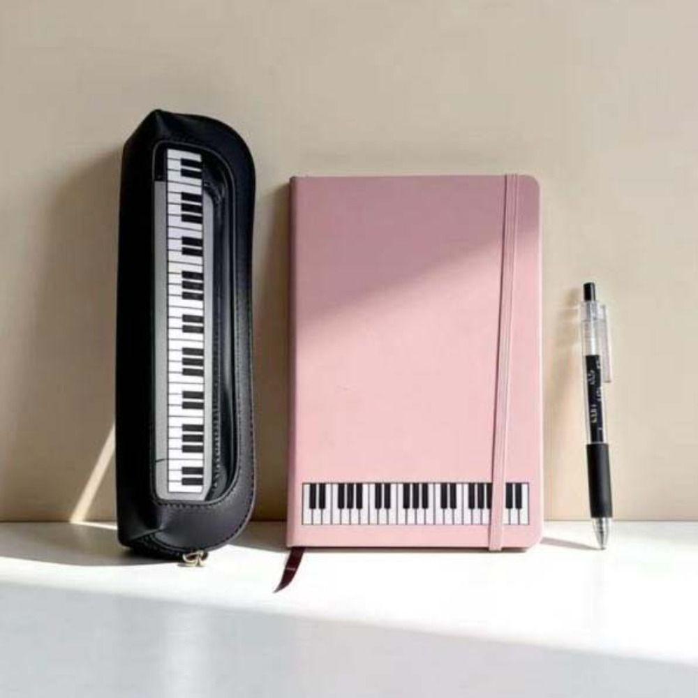Sweet PVC Transparent Pencil Bag Music Theme Zipper Stationery Pouch School Office Supplies