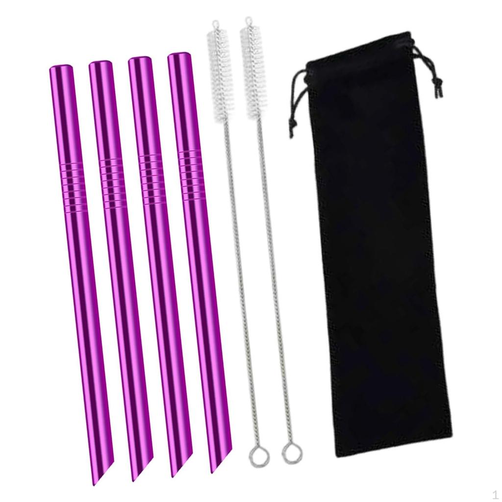 4 Pieces Straw Metal Bubble Tea Straws Long Reusable Stainless Steel Set for Milkshake