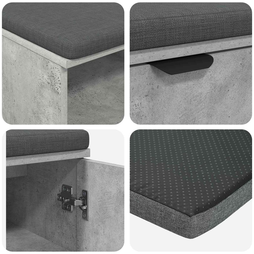 Hall Bench with Cushion Shelf and Door Concrete Grey 60 x 38 x 46 cm
