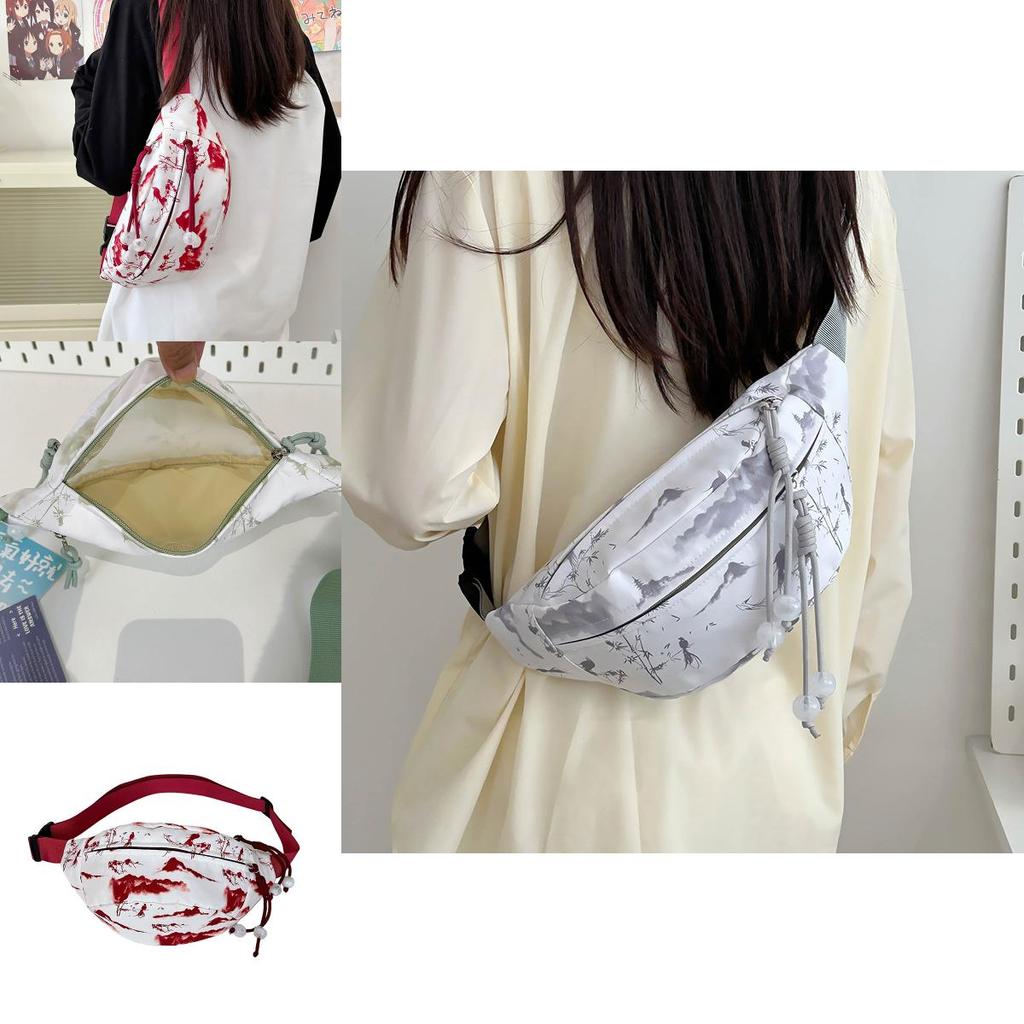 Fashionable Gray Red Blue Pink Ink-wash Chest Bag Ideal For Sports And Cycling