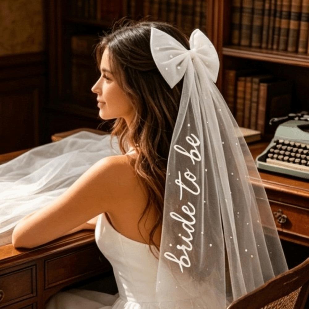 Elegant Bride Bow Hair Veil Tulle Bow Marry Veil Clothes Match Wedding Headdress Engagement