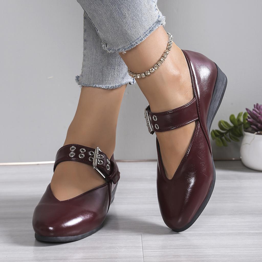 Fashion Retro Women Female Buckle Strap Footwear Ballet Flats Fashion Women Dance Shoes Spring Round Toe Ladies Flats with Lolita Shoes