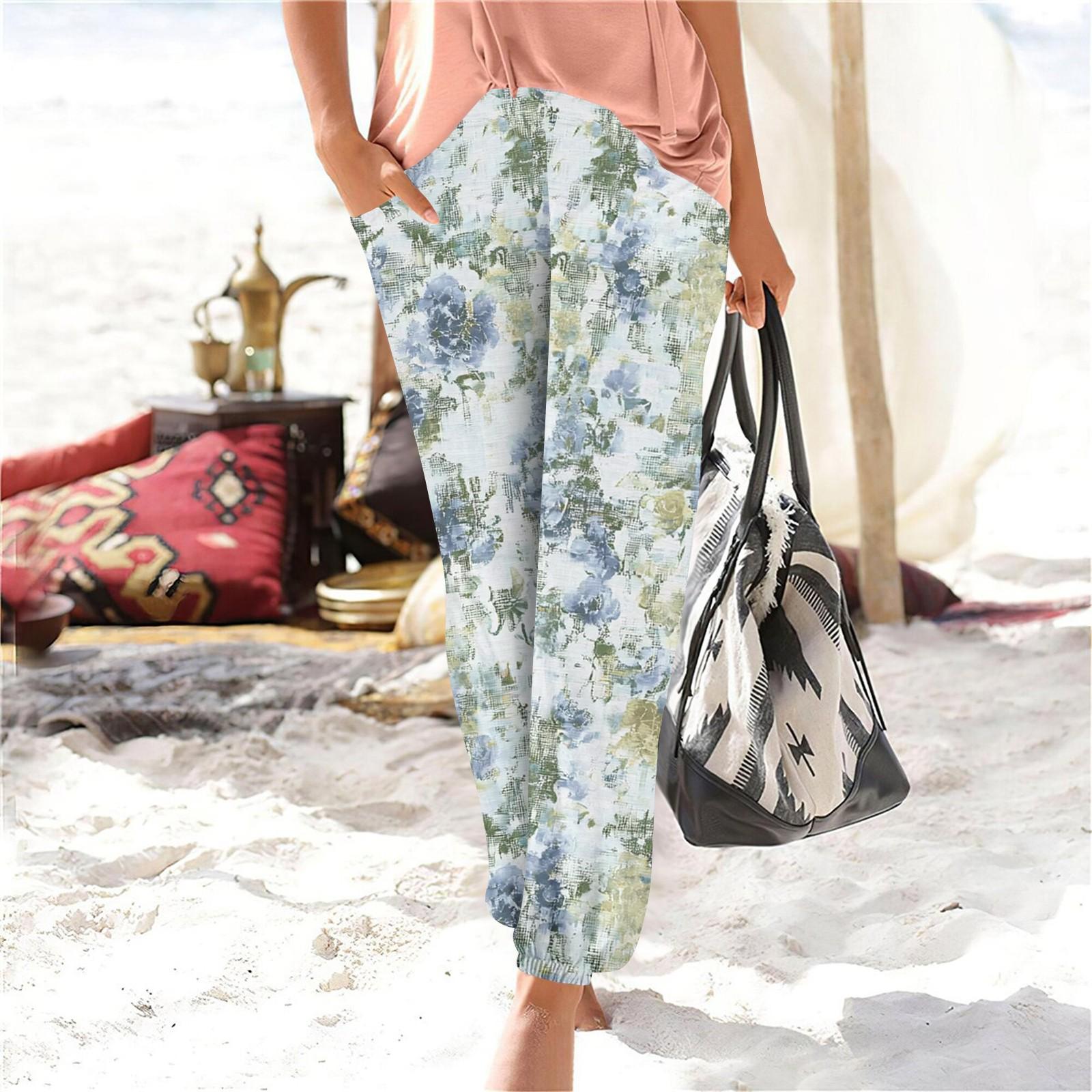 

Женские летние свободные повседневные широкие брюки с эластичной резинкой на талии и брюками XXL хаки