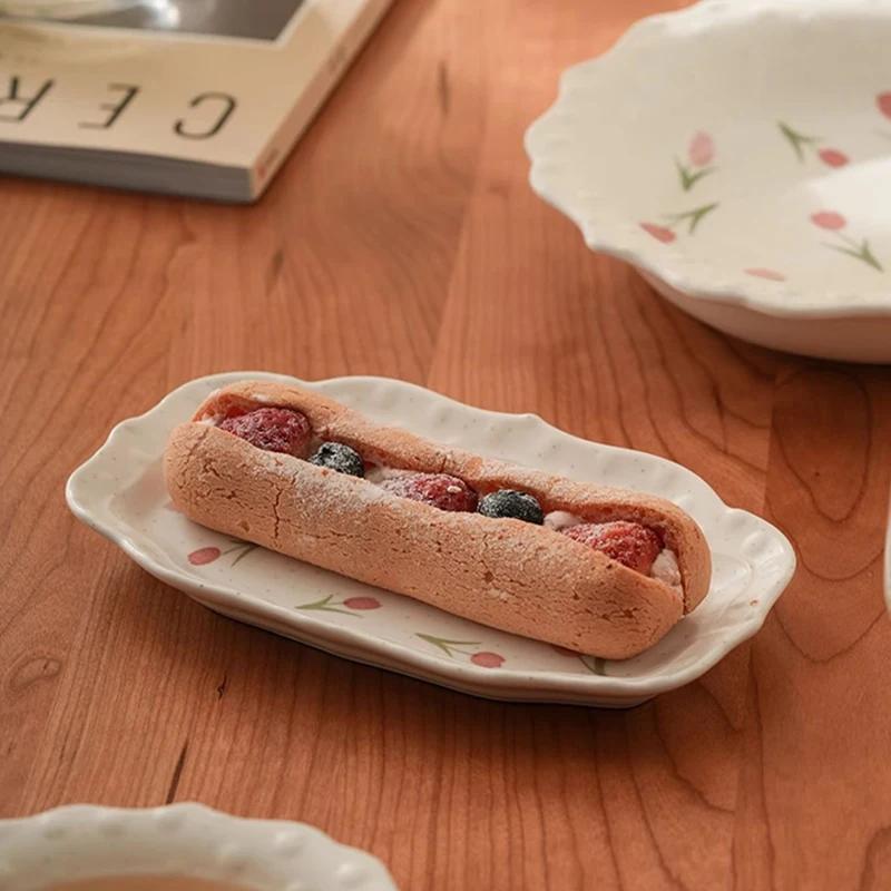 Creative Cute Tulip Ceramic Plate Light Luxury Restaurant Delicious Dishes Deep Plates Home Afternoon Tea Dessert Fruits Plate