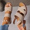 Summer Thick Heel Wedge Sandals Light Hollow Solid Color Large Size Women's Velcro Sandals