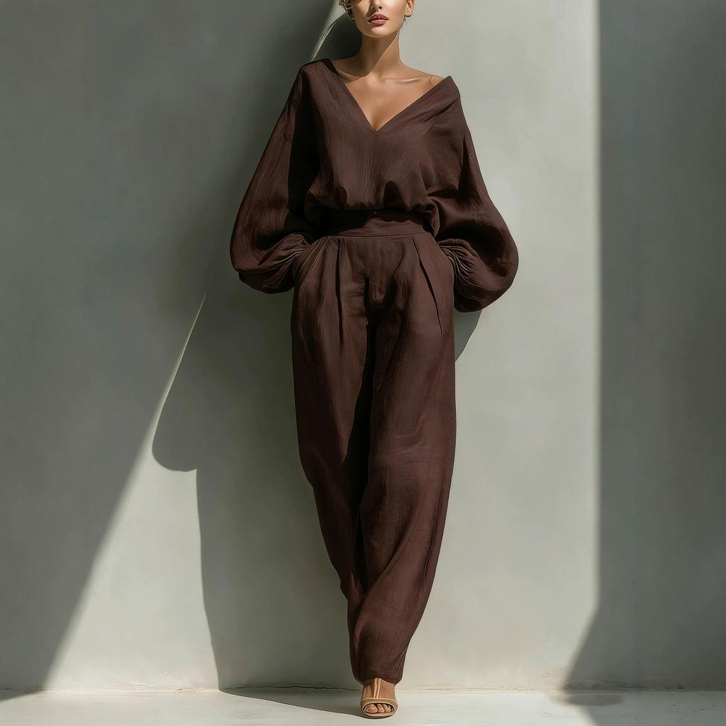 2026 Independent Station European and American Women's Shirt and Pants Two Long Sleeves Loose Fashion Neutral Style Retro Cotton and Linen Suit