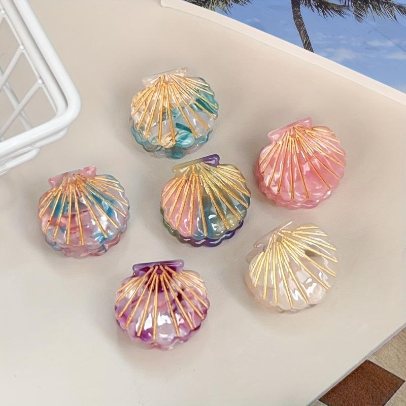 6 Stück glänzende Acetat-Muschel-Haarspangen, böhmischer bunter Stil, schillernde Muschelform, ideal für Strand, Hochzeiten, Festivals & den täglichen Gebrauch